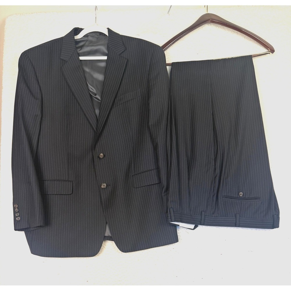 Lauren Ralph Lauren Suit Mens 44R 38x30 Gray Wool Pinstripe 2 Piece Classic Fit
